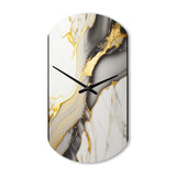 Abstract Geode Marble White And Gold II - Asymmetric Metal Wall Clock