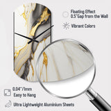 Abstract Geode Marble White And Gold II - Asymmetric Metal Wall Clock