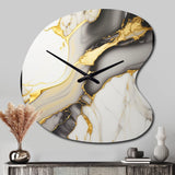 Abstract Geode Marble White And Gold II - Asymmetric Metal Wall Clock