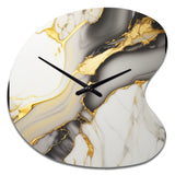 Abstract Geode Marble White And Gold II - Asymmetric Metal Wall Clock