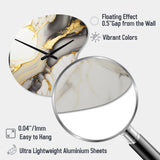 Abstract Geode Marble White And Gold II - Asymmetric Metal Wall Clock