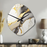 Abstract Geode Marble White And Gold II - Asymmetric Metal Wall Clock