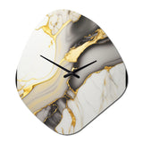 Abstract Geode Marble White And Gold II - Asymmetric Metal Wall Clock