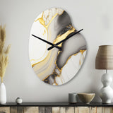 Abstract Geode Marble White And Gold II - Asymmetric Metal Wall Clock