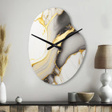 Abstract Geode Marble White And Gold II - Asymmetric Metal Wall Clock