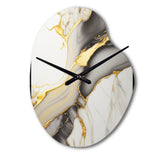Abstract Geode Marble White And Gold II - Asymmetric Metal Wall Clock