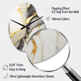 Abstract Geode Marble White And Gold II - Asymmetric Metal Wall Clock