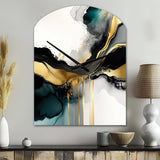 Abstract Geode Marble White And Gold V - Asymmetric Metal Wall Clock