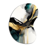 Abstract Geode Marble White And Gold V - Asymmetric Metal Wall Clock