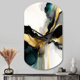 Abstract Geode Marble White And Gold V - Asymmetric Metal Wall Clock