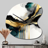 Abstract Geode Marble White And Gold V - Asymmetric Metal Wall Clock
