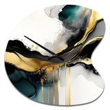 Abstract Geode Marble White And Gold V - Asymmetric Metal Wall Clock