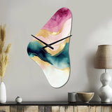 Abstract Geode Marble Waves Pink III - Asymmetric Metal Wall Clock