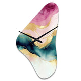 Abstract Geode Marble Waves Pink III - Asymmetric Metal Wall Clock