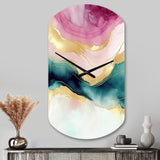 Abstract Geode Marble Waves Pink III - Asymmetric Metal Wall Clock