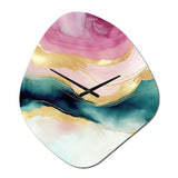 Abstract Geode Marble Waves Pink III - Asymmetric Metal Wall Clock