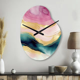 Abstract Geode Marble Waves Pink III - Asymmetric Metal Wall Clock