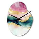 Abstract Geode Marble Waves Pink III - Asymmetric Metal Wall Clock