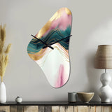 Abstract Geode Pink And Green Marble III - Asymmetric Metal Wall Clock