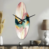 Abstract Geode Geometric Pink And Green III - Asymmetric Metal Wall Clock