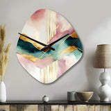 Abstract Geode Geometric Pink And Green III - Asymmetric Metal Wall Clock