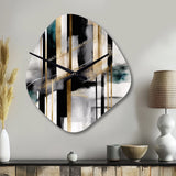 Abstract Geode Geometric Black And Gold II - Asymmetric Metal Wall Clock