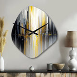 Abstract Geometric Black And Yellow II - Asymmetric Metal Wall Clock