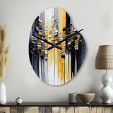 Abstract Geometric Black And Yellow III - Asymmetric Metal Wall Clock