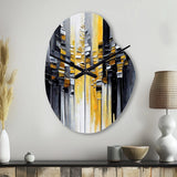 Abstract Geometric Black And Yellow III - Asymmetric Metal Wall Clock