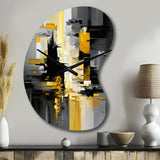 Abstract Geometric Black And Yellow V - Asymmetric Metal Wall Clock