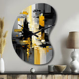 Abstract Geometric Black And Yellow V - Asymmetric Metal Wall Clock