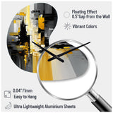 Abstract Geometric Black And Yellow V - Asymmetric Metal Wall Clock