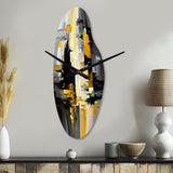 Abstract Geometric Black And Yellow V - Asymmetric Metal Wall Clock