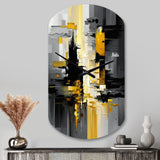Abstract Geometric Black And Yellow V - Asymmetric Metal Wall Clock