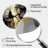 Abstract Geometric Black And Yellow V - Asymmetric Metal Wall Clock