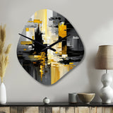 Abstract Geometric Black And Yellow V - Asymmetric Metal Wall Clock