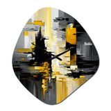 Abstract Geometric Black And Yellow V - Asymmetric Metal Wall Clock