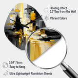 Abstract Geometric Black And Yellow V - Asymmetric Metal Wall Clock