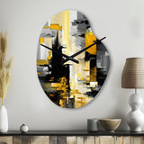 Abstract Geometric Black And Yellow V - Asymmetric Metal Wall Clock