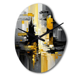 Abstract Geometric Black And Yellow V - Asymmetric Metal Wall Clock