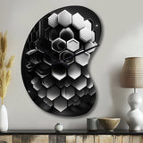 Abstract Geometric Black And White I - Asymmetric Metal Wall Clock
