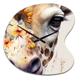 Giraffe Portrait With Sunflowers I - Asymmetric Metal Wall Clock