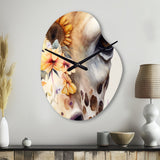 Giraffe Portrait With Sunflowers I - Asymmetric Metal Wall Clock