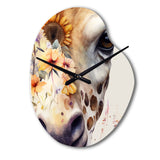 Giraffe Portrait With Sunflowers I - Asymmetric Metal Wall Clock