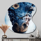 Giraffe Portrait With Sunflowers II - Asymmetric Metal Wall Clock