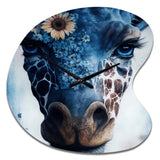Giraffe Portrait With Sunflowers II - Asymmetric Metal Wall Clock