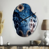 Giraffe Portrait With Sunflowers II - Asymmetric Metal Wall Clock