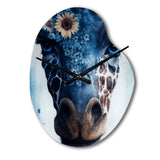 Giraffe Portrait With Sunflowers II - Asymmetric Metal Wall Clock