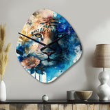Tiger Portrait With Flowers II - Asymmetric Metal Wall Clock