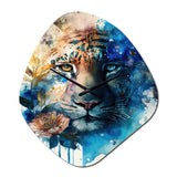 Tiger Portrait With Flowers II - Asymmetric Metal Wall Clock